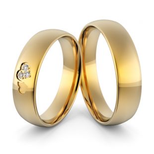 Obrączki ślubne złote klasyczne z kamieniami i sercem