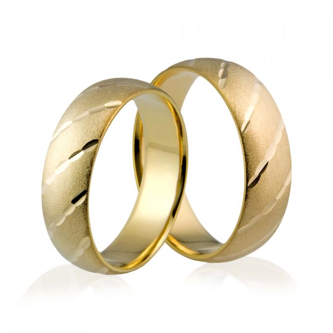 Obrączki ślubne złote półokrągłe z nacięciami Au-604