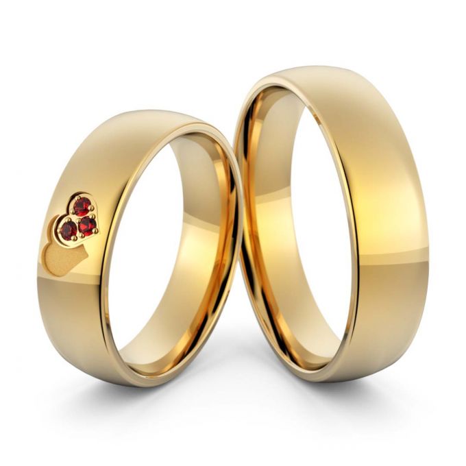 Obrączki ślubne złote z sercami i rubinami Au-1190