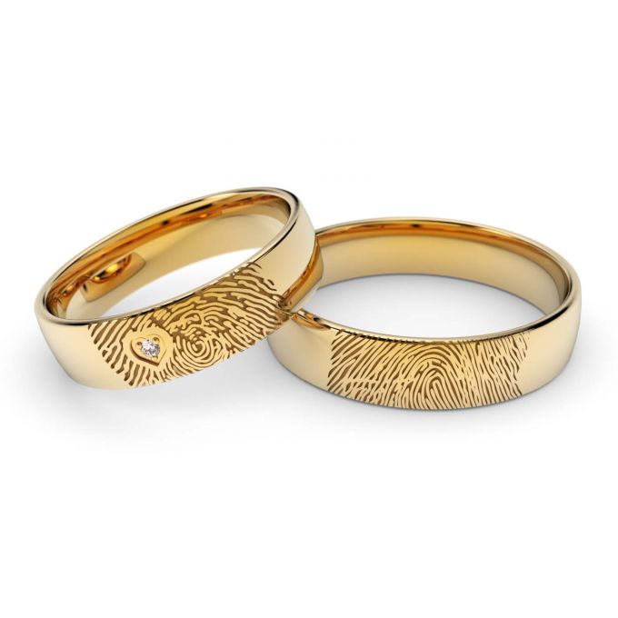 Obrączki ślubne złote z odciskami palców i rubinem Au-1168